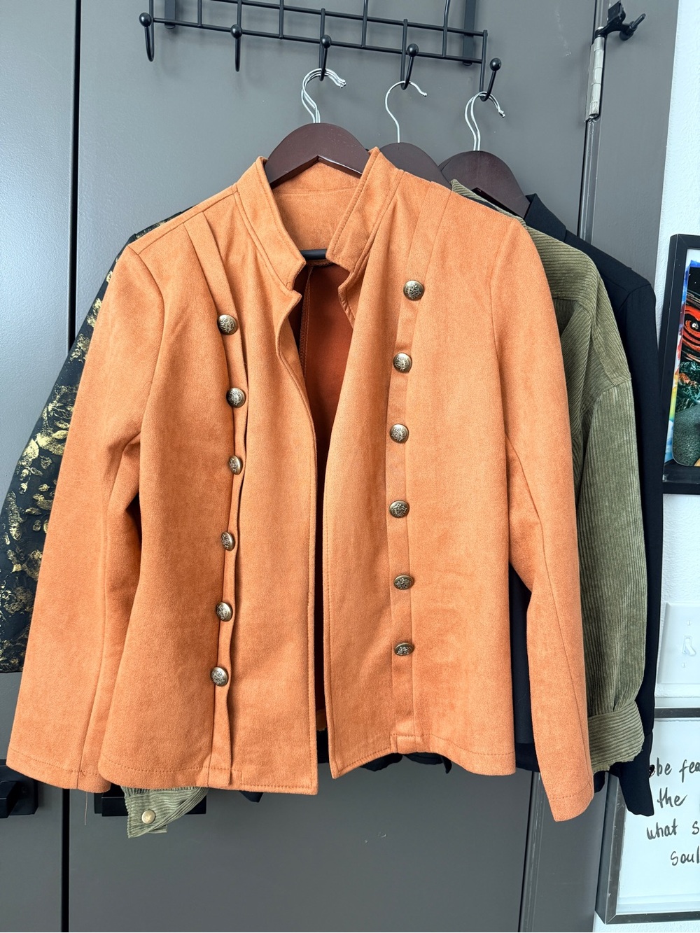 Womens Rust Orange Military-Style Button Jacket